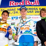 ADAC MX Masters, Gaildorf, ADAC MX Youngster Cup, Siegerehrung v.l.n.r.: Henry Jacobi ( KTM / Deutschland ), Calvin Vlaanderen ( KTM / Niederlande ) und Luca Nijenhuis ( Kawasaki / Niederlande )